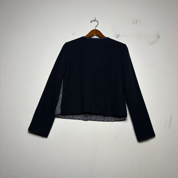 Banana Republic Sweater Women 8 Wool Blend Full Zip Sequined Metallic Black Grey - Picture 2 of 13